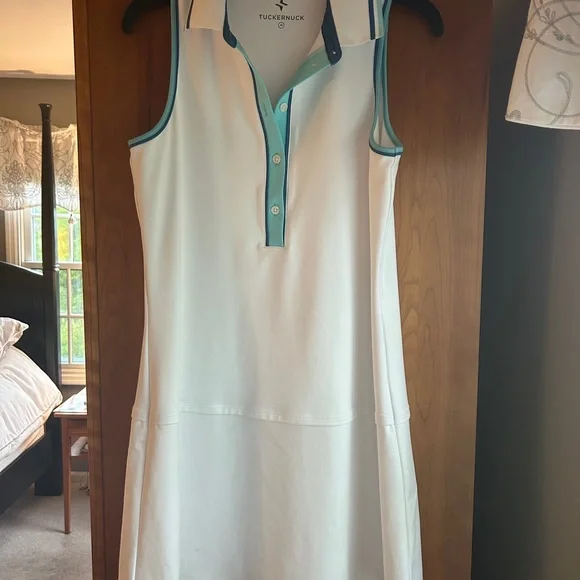 Tuckernuck White Polo Dress with Blue Trim - Picture 1 of 5